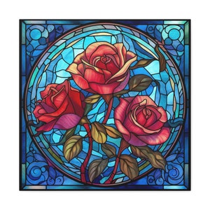 Red Rose Stained Glass Print Flower Floral Art Deco, Gothic Dark ...