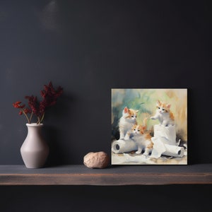 Cute Cat Bathroom Wall Art, Cat Bathroom Art, Kittens Playing With ...