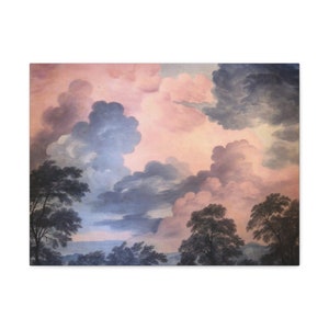 Vintage Moody Clouds Wall Art Print Cloudy Sky Art Pastel Cloud Blue Sky Landscape Print Minimalist Modern Nature Decor Large Gallery Canvas