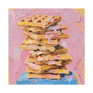 Waffles Oil Painting Dessert Artwork Kitchen Wall Art Food Decor Unique Painting, Dining Room Wall Decor, Restaurant Artwork Canvas Print