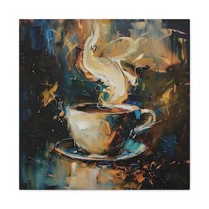 Pintura a óleo sobre café, arte de parede para cozinha, comida, arte com café, arte em cafeteria, presente com café, impressão de cozinha, arte de cozinha, tela de decoração retrô