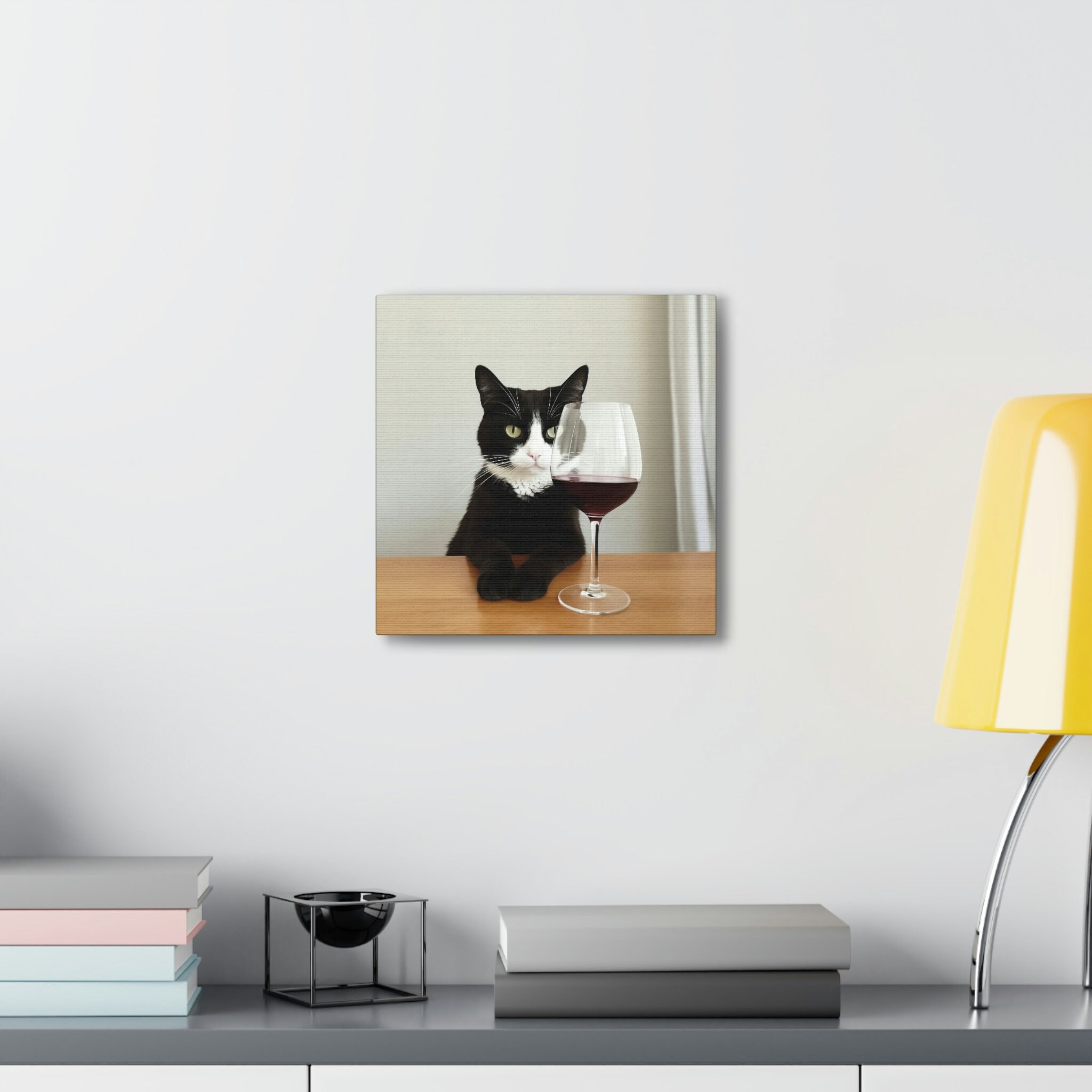 Wine Cat Art Print Black Tuxedo Cat Picture Canvas Funny Cat Lover Gift ...