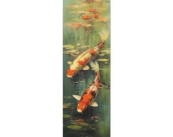 Koi Fish Painting Canvas Print Claude Monet in Zen Japanese Fish Lily Pad Wall Art Vertical Tall Ready To Hang Canvas Wallart