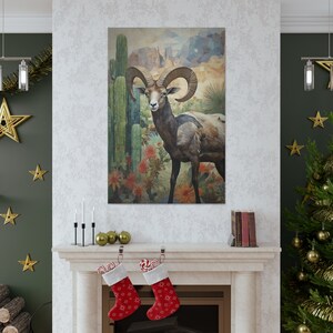 Bighorn Sheep Art Print, American Wildlife Wall Decor, National Parks Animal Rustic Home Nature Cabin Wall Art Large Ready to Hang Canvas image 6