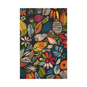Floral Print, Botanical Living Room Art, Modern Wall Art, Colorful Flower Artwork, Retro Large Wall Art, Wildflower Ready To Hang Canvas