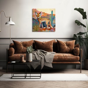 Ökenrävmålning, bondgårdsväggkonst, sydvästlig boho-dekor, Texas-konsttryck, resekonstverk i retrostil, canvastavla med prärievarg bild 8