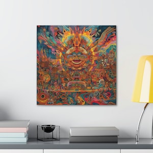 Huichol Mexican Painting Print, Mexican Folk Art, Mexico Wall Decor, A Painting Inspired by Yarn Artwork, Huichol Wallart Trippy Home Decor