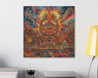 Huichol Mexican Painting Print, Mexican Folk Art, Mexico Wall Decor, A Painting Inspired by Yarn Artwork, Huichol Wallart Trippy Home Decor