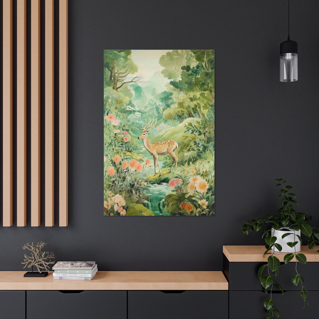 Deer Painting Art Print, Nature Wall Decor, Unique Cottagecore Art