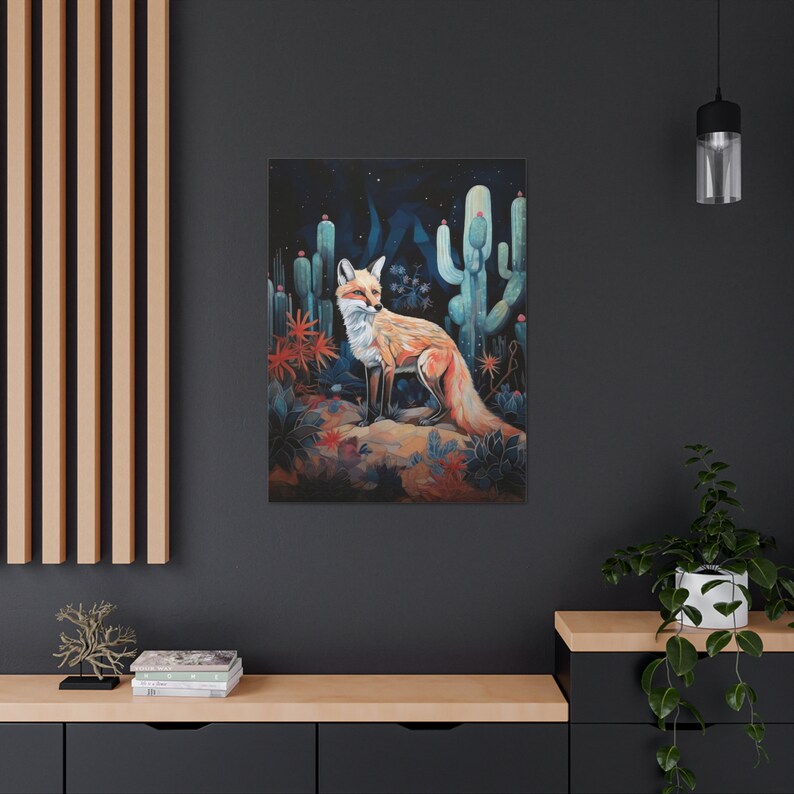 Desert Fox Painting Print Western Wall Art Wild West Decor Vintage Cactus Southwestern Home Decoration Artwork Wallart Ready to Hang Canvas image 5
