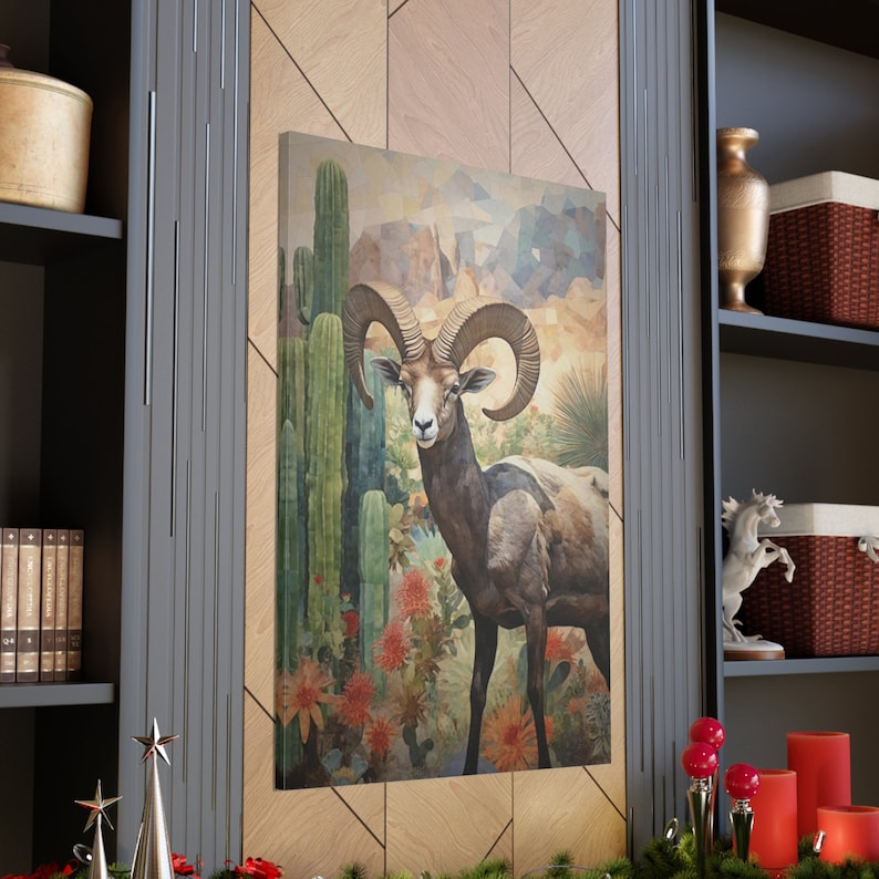Bighorn Sheep Art Print, American Wildlife Wall Decor, National Parks Animal Rustic Home Nature Cabin Wall Art Large Ready to Hang Canvas image 7