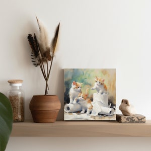 Cute Cat Bathroom Wall Art, Cat Bathroom Art, Kittens Playing With ...
