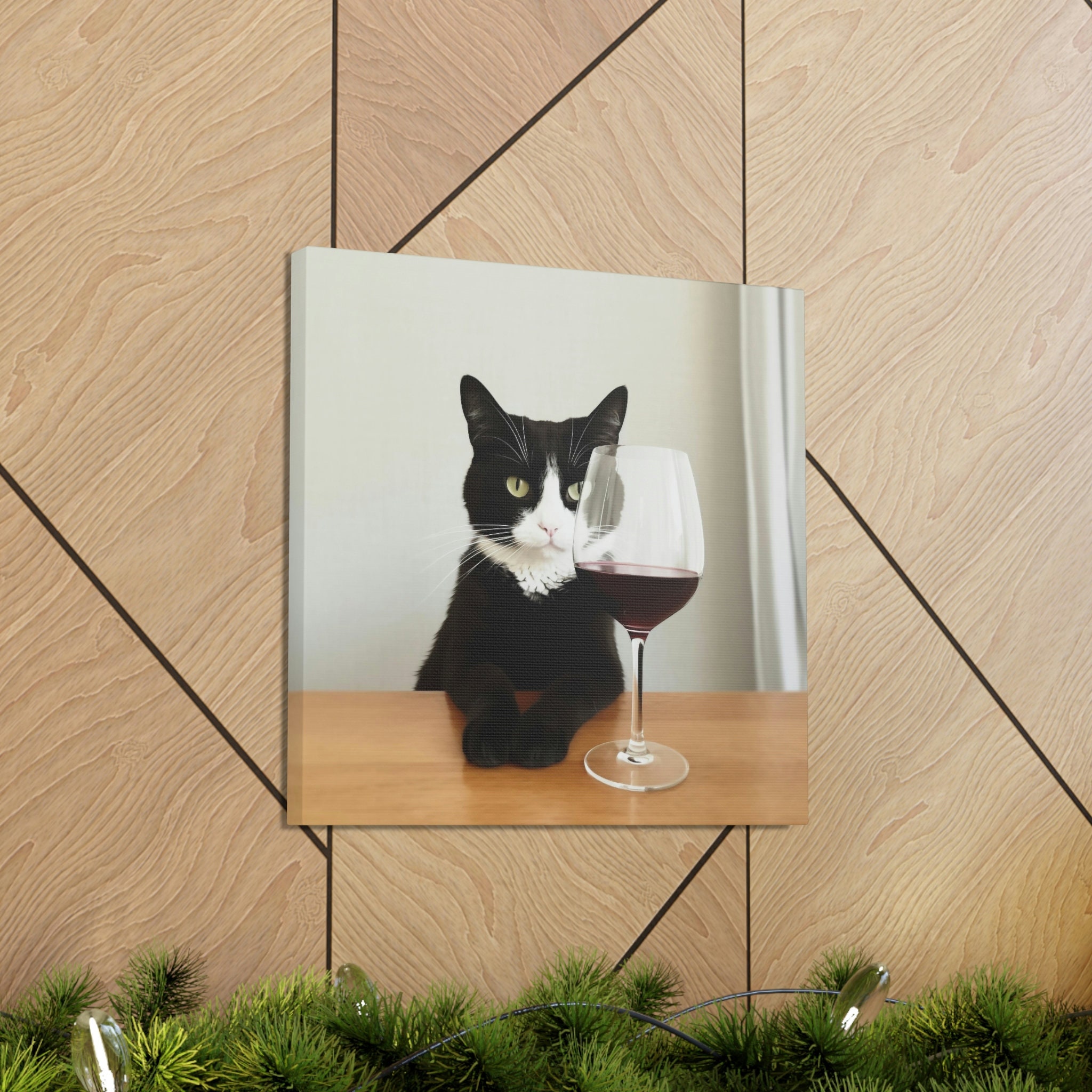 Wine Cat Art Print Black Tuxedo Cat Picture Canvas Funny Cat Lover Gift ...