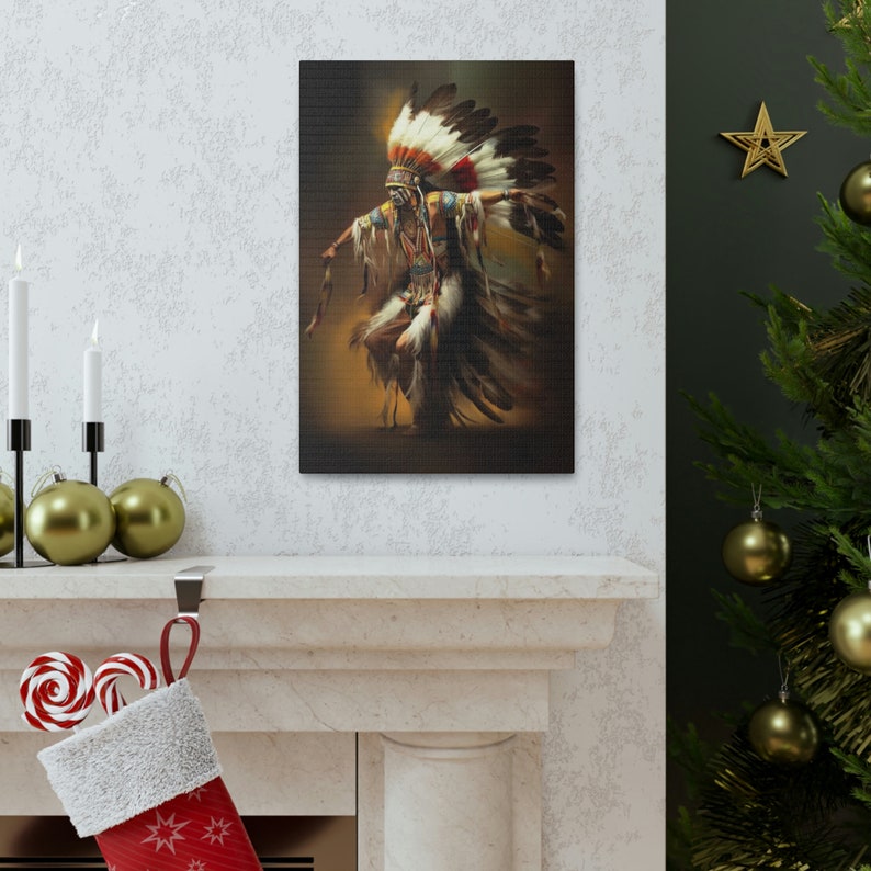 Native American Art Print Canvas Wrap Painting Native American Indian Dance Art Print, Chief Native Artwork Mohawk Cherokee Tribe Decor image 6