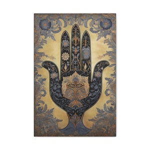 Hamsa Wall Art Print Hamsa Hand Wall Decor Home Blessing Protection Amulet Painting Fatima Hand Artwork Ancient Symbole Wallart Canvas