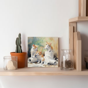 Cute Cat Bathroom Wall Art, Cat Bathroom Art, Kittens Playing With ...