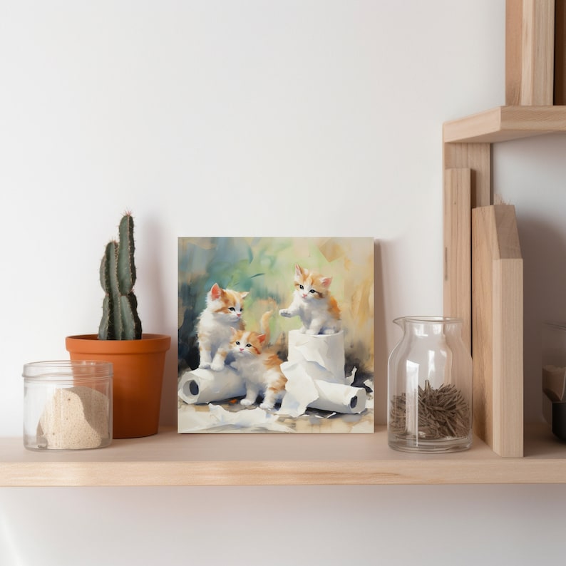 Cute Cat Bathroom Wall Art Cat Bathroom Art Kittens Playing Etsy