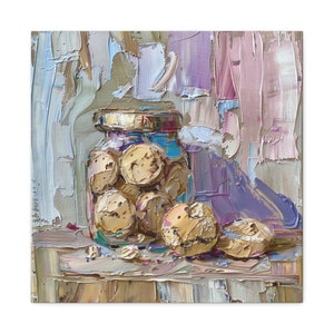 Cookie Jar Oil Painting Kitchen Wall Art Food Bakery Decor, Jar of Cookies Artwork Diner Restaurant Decor Artwork Canvas Print