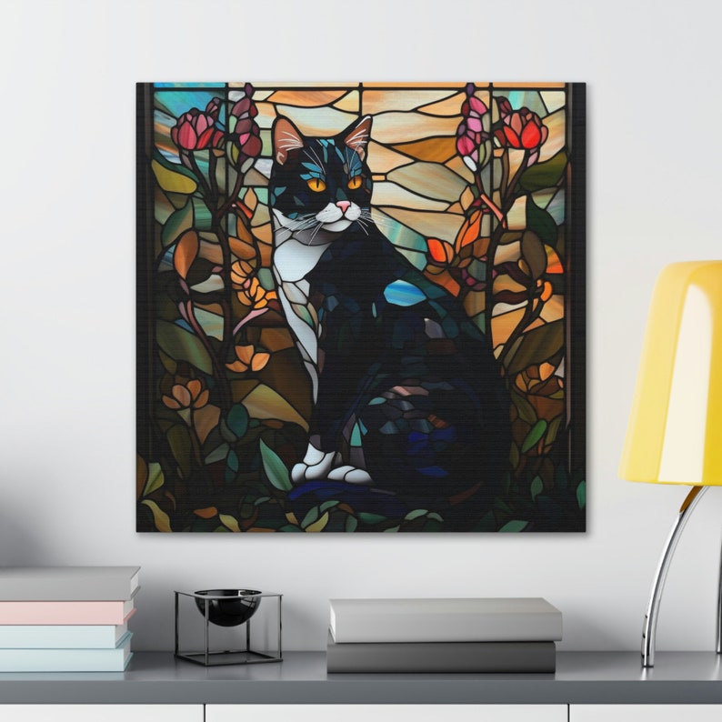 Tuxedo Cat Stained Glass Wall Art Print Home Decor Cat Lovers Gift ...