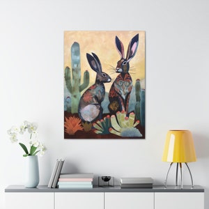 Talavera Jackrabbits Desert Wall Art, Desert Art Decor, Western Wallart, Southwestern Decor Wall Art, Rabbit Abstract Art, Cactus Arizona image 4
