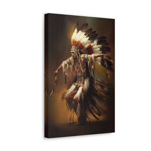 Native American Art Print Canvas Wrap Painting Native American Indian Dance Art Print, Chief Native Artwork Mohawk Cherokee Tribe Decor image 2