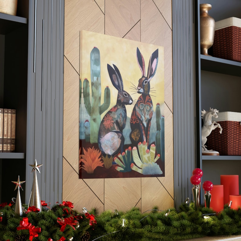 Talavera Jackrabbits Desert Wall Art, Desert Art Decor, Western Wallart, Southwestern Decor Wall Art, Rabbit Abstract Art, Cactus Arizona image 6