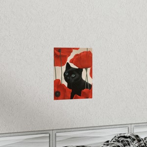 Georgia Okeeffe Red Poppy Flower Cat Print, Georgia O'keeffe Painting Poster, Black Cat Artwork, Home Decor Wall Art, Funny Cat Lover Gift 画像 4