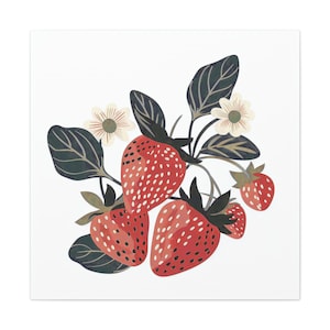 Strawberry Wall Art, Strawberries Art Print, Kitchen Art Print, Housewarming Gift, Fruit Food Illustration, Vintage Retro Dining Room Canvas