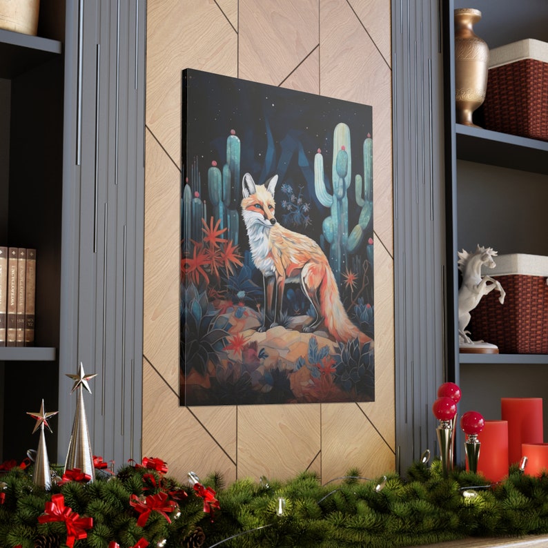 Desert Fox Painting Print Western Wall Art Wild West Decor Vintage Cactus Southwestern Home Decoration Artwork Wallart Ready to Hang Canvas image 7