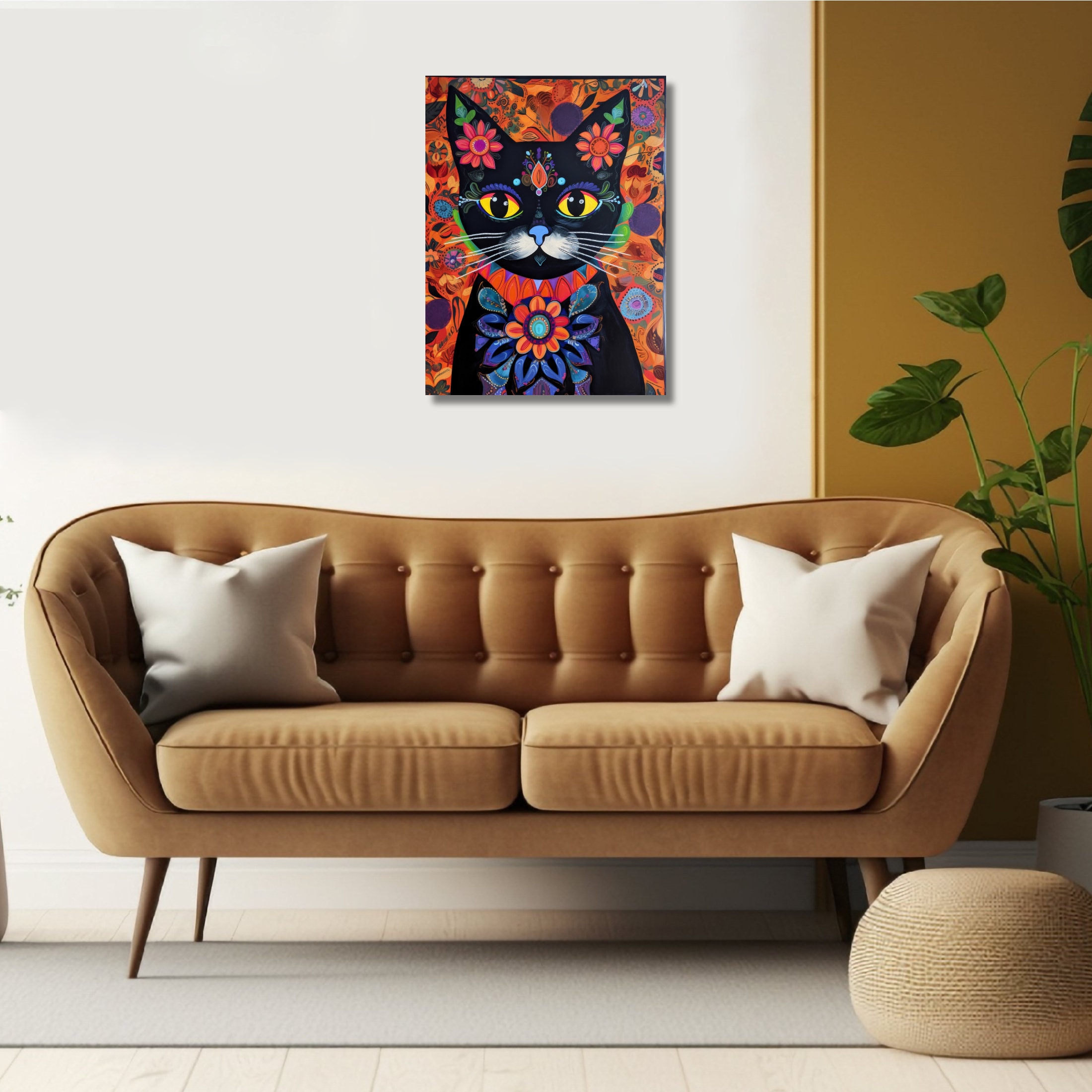 Black Cat Wall Decor Art Print, Cute Kitten Wallart, Black Cat Portrait ...