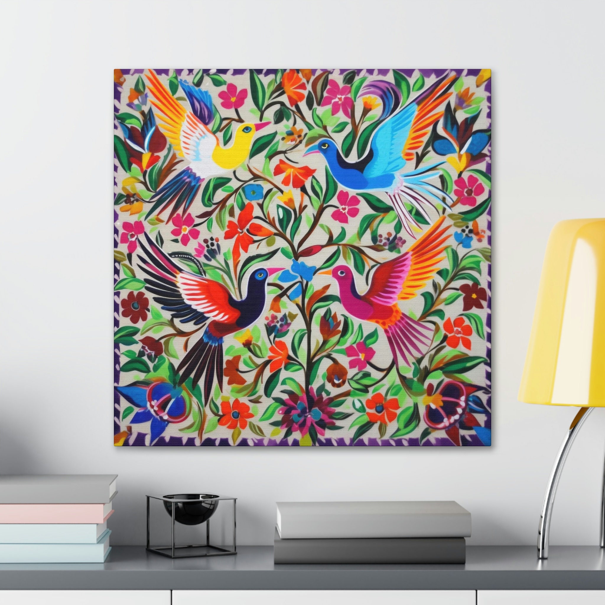 Decorative Mexican Otomi Print, Song Birds & Floral Motifs