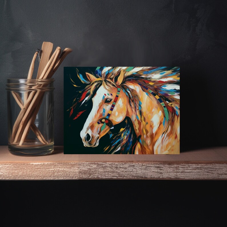 American Indian War Horse Art Print, Chief Headdress Artwork, Native ...