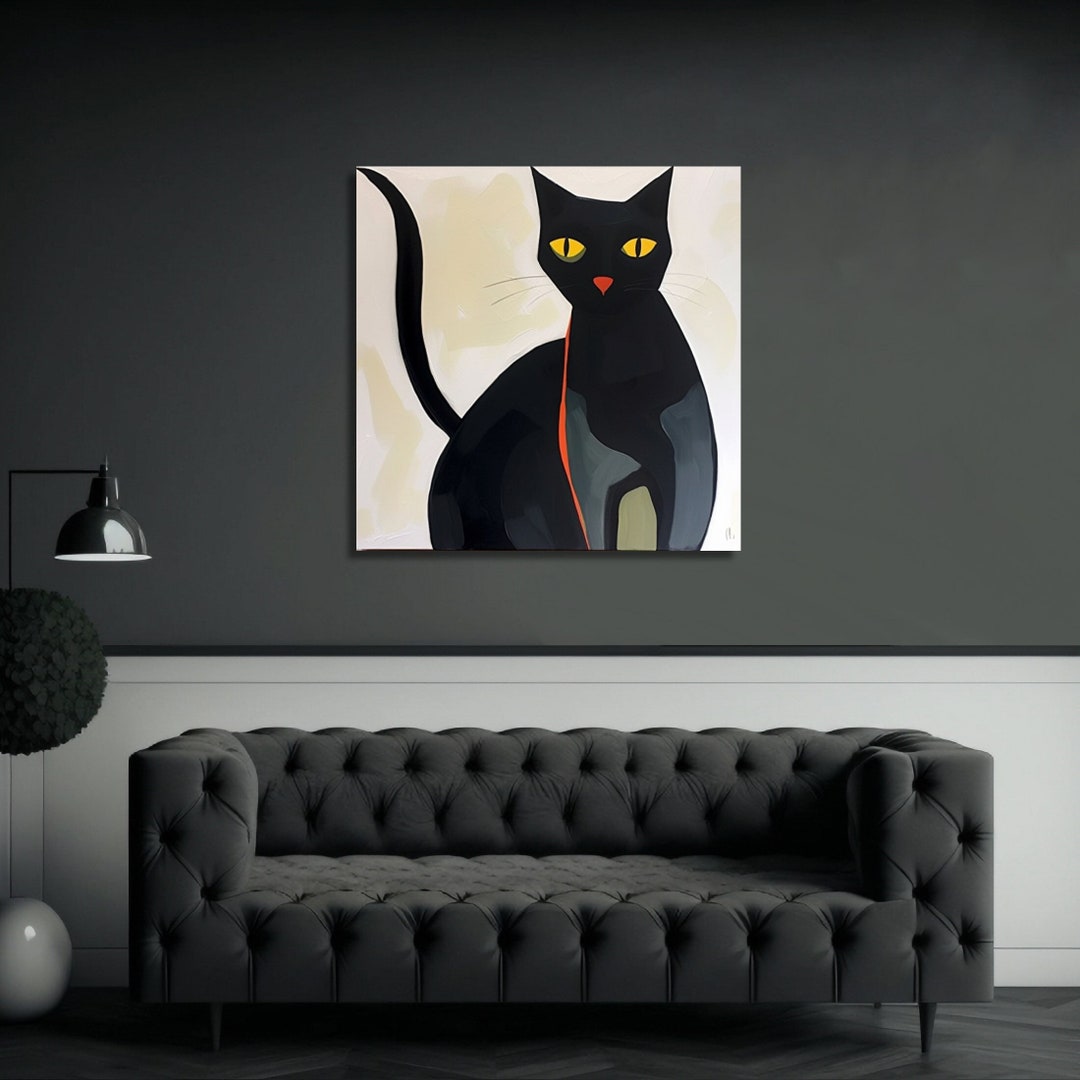 Cat Art Print, Mid Century Modern Art, Black Cat Lover Gift, Boho Decor ...