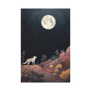 Spirit Guide Wolf, Spirit Animal Painting, Full Moon Print, Wolf Totem, Spiritual Art, White Wolf Wall Artwork, White Wolf Howling Wallart