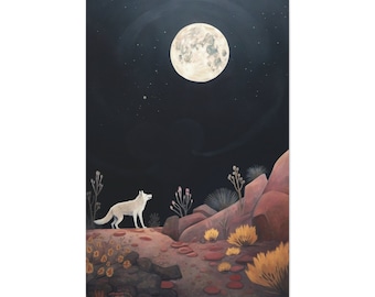 Spirit Guide Wolf, Spirit Animal Painting, Full Moon Print, Wolf Totem, Spiritual Art, White Wolf Wall Artwork, White Wolf Howling Wallart