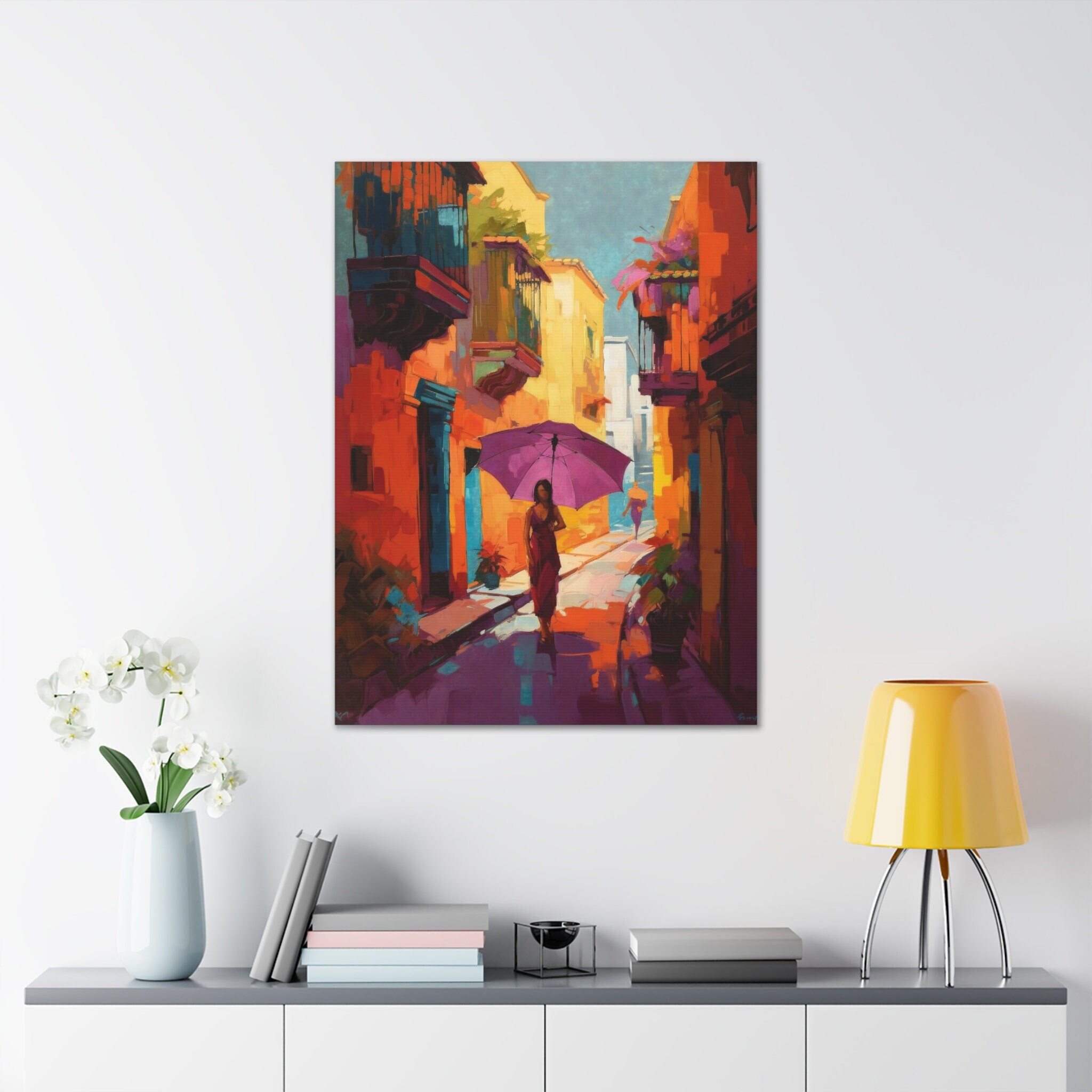 Mexico Illustration Print Mexican City Landscape Painting Favela Art Print, Mexican Artwork, Mexico Wall Art Travel Ready To Hang Canvas