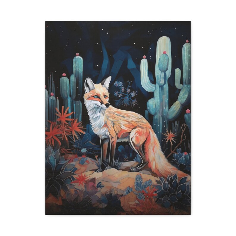 Desert Fox Painting Print Western Wall Art Wild West Decor Vintage Cactus Southwestern Home Decoration Artwork Wallart Ready to Hang Canvas image 10