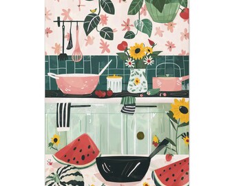 Kitchen Watercolor Print, Kitchen Wall Art, Food Art, Cooking Art Print, Still Life Painting Artwork, Kitchen Decor, Ready To Hang Canvas