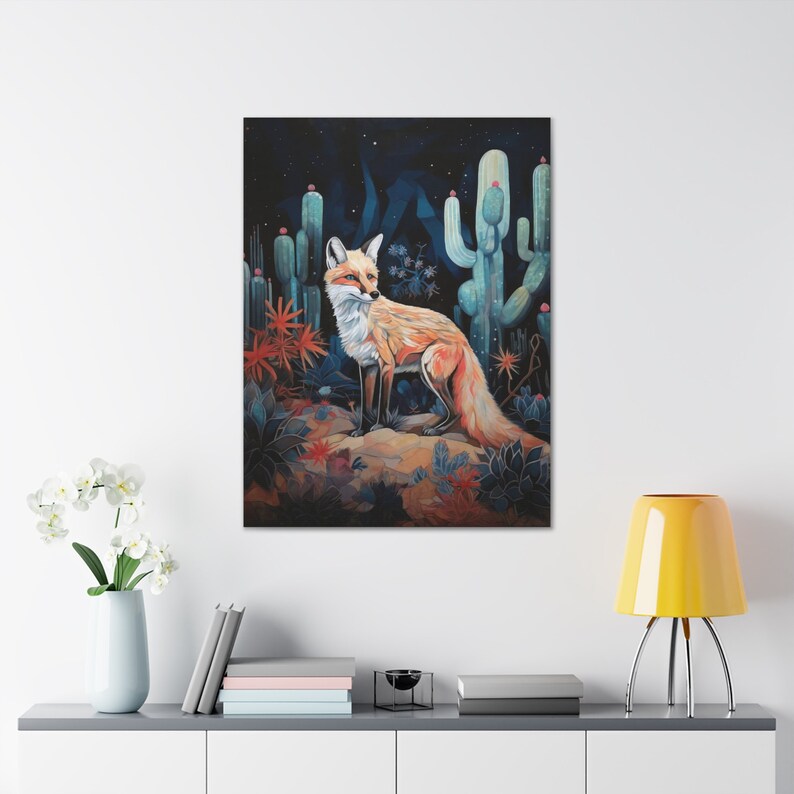 Desert Fox Painting Print Western Wall Art Wild West Decor Vintage Cactus Southwestern Home Decoration Artwork Wallart Ready to Hang Canvas image 4