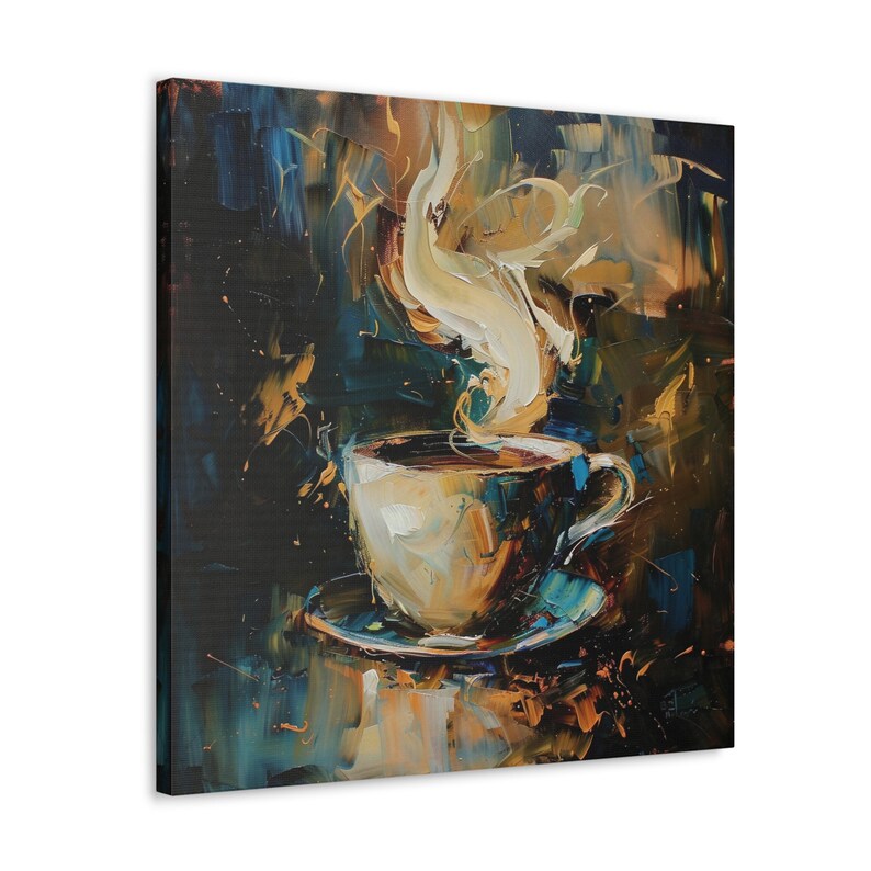 Coffee Oil Painting Artwork Kitchen Wall Art Food, Coffee Art, Coffee Bar Art, Coffee Gift, Kitchen Print, Kitchen Art, Retro Decor Canvas image 2
