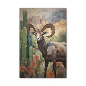 Bighorn Sheep Art Print, American Wildlife Wall Decor, National Parks Animal Rustic Home Nature Cabin Wall Art Large Ready to Hang Canvas image 8