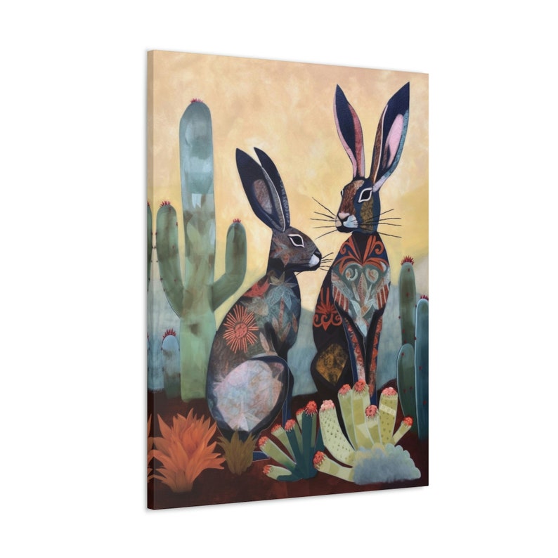 Talavera Jackrabbits Desert Wall Art, Desert Art Decor, Western Wallart, Southwestern Decor Wall Art, Rabbit Abstract Art, Cactus Arizona image 2