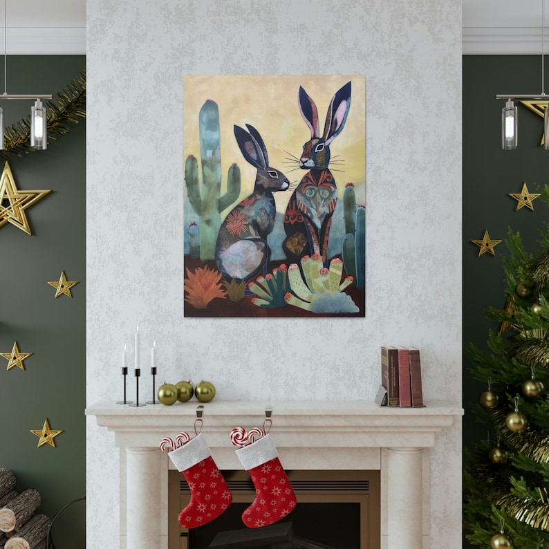Talavera Jackrabbits Desert Wall Art, Desert Art Decor, Western Wallart, Southwestern Decor Wall Art, Rabbit Abstract Art, Cactus Arizona image 5