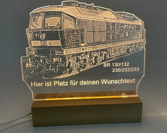 Lampe mit Eisenbahnmotiv BR 130/230 – Acryl Nachtlicht für Eisenbahner – Geschenk für Lokführer – personalisierbare Fotolampe mit Lokomotive