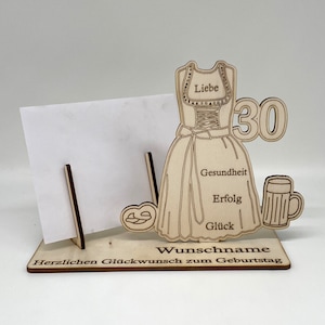 Laserschnitt,Laserdatei,25-34, Schnittdatei,SVG | DXF -Geburtstagsgeschenk mit Gutscheinhalter - Dirndl - Download Laserdatei, Schnittmuster