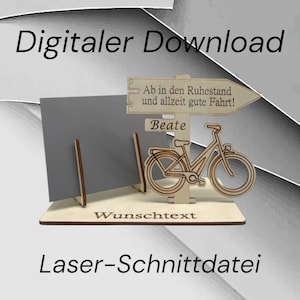 File di taglio laser digitale cartello di pensionamento con bicicletta – DXF, SVG, taglio laser, porta voucher per il pensionamento, regalo di addio
