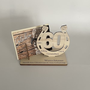 Laserschnitt,55-64 Schnittdatei, Geburtstag SVG | DXF-Geburtstagsgeschenk mit Gutscheinhalter - Hufeisen - Download Laserdatei Schnittmuster