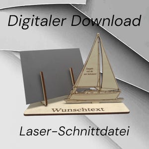 Archivo de corte láser de velero – DXF, SVG, archivo de corte digital para cortadora láser, porta cupones de barco, plantilla láser con motivo marítimo