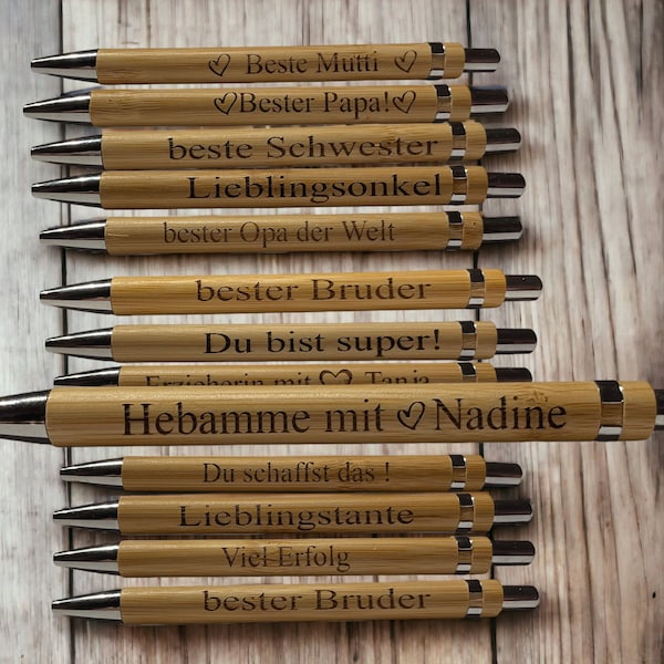 Kuli mit Gravur (Hebamme mit ...), Stift personalisiert, Holzkugelschreiber mit eigenem Text personalisieren, Geschenk zum Danke sagen