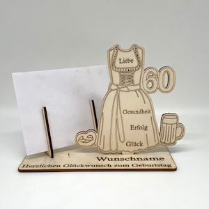 Laserschnitt, Laserdatei, 55-64,Schnittdatei,SVG | DXF -Geburtstagsgeschenk mit Gutscheinhalter - Dirndl - Download Laserdatei,Schnittmuster